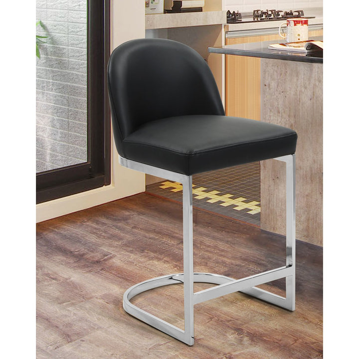 Iconic Home Liana Counter Stool Chair PU Leather Upholstered Armless Design Half-Moon Chrome Plated Solid Metal U-Shaped Image 6