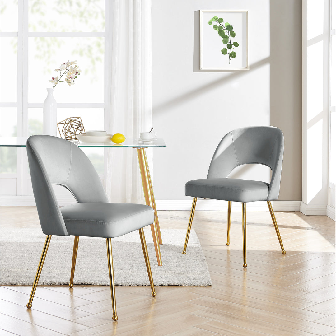 Iconic Home Wilbourn Dining Side Chair Velvet Upholstered Open Back Design Gold Plated Solid Metal Legs (Set of 2) Image 7