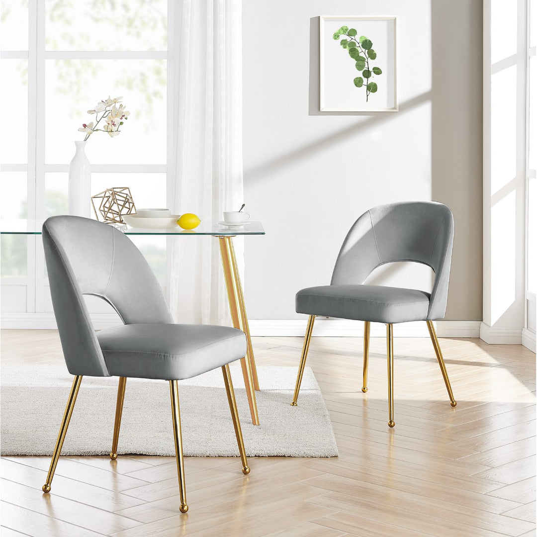 Iconic Home Wilbourn Dining Side Chair Velvet Upholstered Open Back Design Gold Plated Solid Metal Legs (Set of 2) Image 1