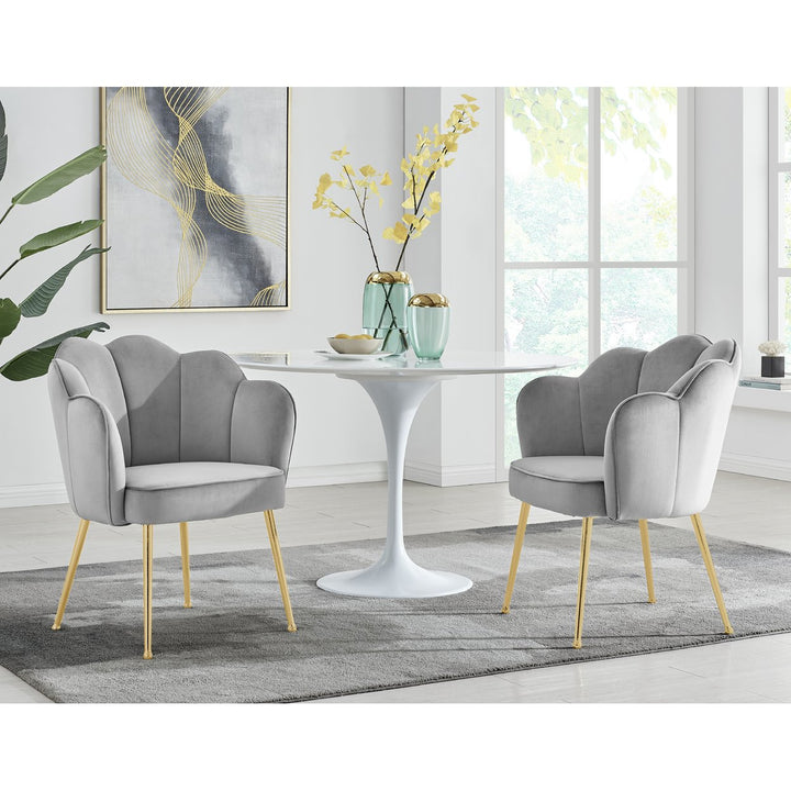 Iconic Home Mia Belle Dining Side Chair Velvet Upholstery Scalloped Clamshell Back Gold Plated Solid Metal Legs (1 Image 6