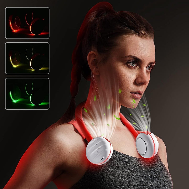 Portable LED Neck Fan with 3 Wind Speeds, 4 Lights Modes, Hands Free Rechargeable, 360 Adjustable Bladeless Cooling Fan Image 12