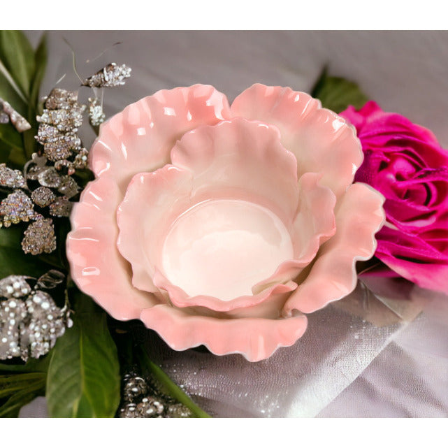 Ceramic Pink Flower Candle Holder 4 1/8"  Wedding Image 1