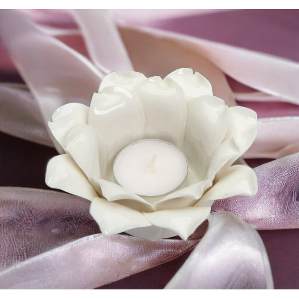 Ceramic White Flower Candle Holder 4.25in  Mom Wedding Image 1