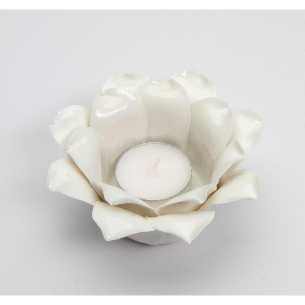 Ceramic White Flower Candle Holder 4.25in  Mom Wedding Image 2