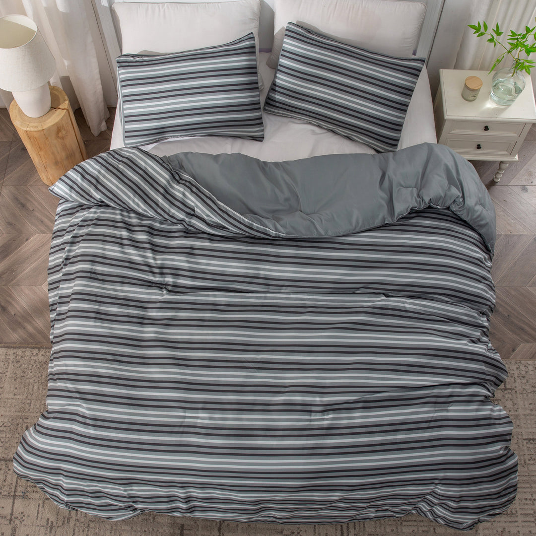 Ultra Soft Reversible Printed Stripe Microfiber Comforter Set - All-Season Warmth, Dark Grey Image 4