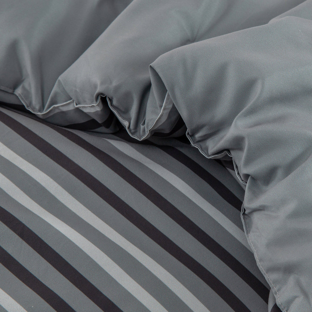 Ultra Soft Reversible Printed Stripe Microfiber Comforter Set - All-Season Warmth, Dark Grey Image 5