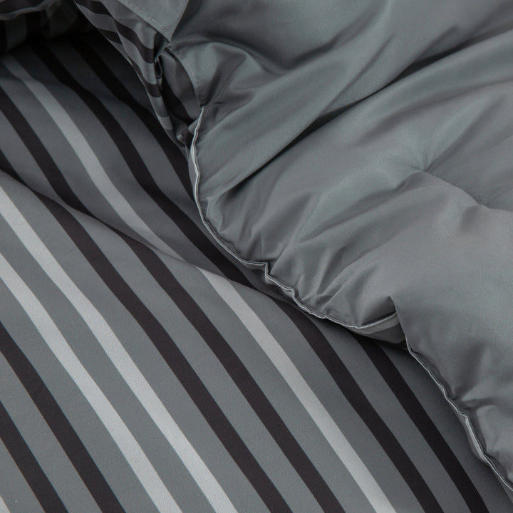 Ultra Soft Reversible Printed Stripe Microfiber Comforter Set - All-Season Warmth, Dark Grey Image 6