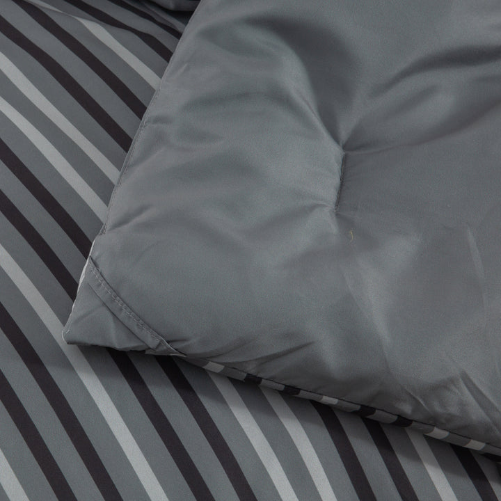Ultra Soft Reversible Printed Stripe Microfiber Comforter Set - All-Season Warmth, Dark Grey Image 7