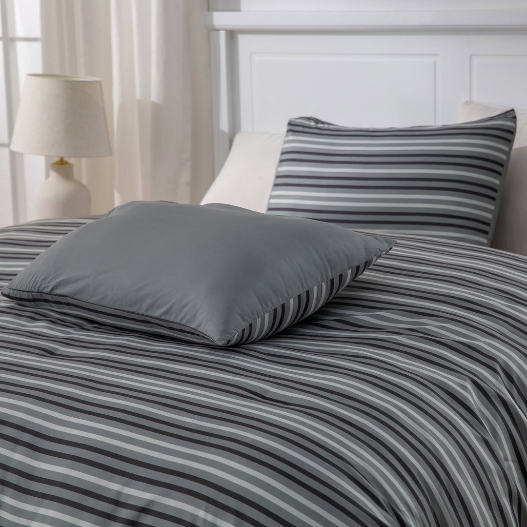 Ultra Soft Reversible Printed Stripe Microfiber Comforter Set - All-Season Warmth, Dark Grey Image 8