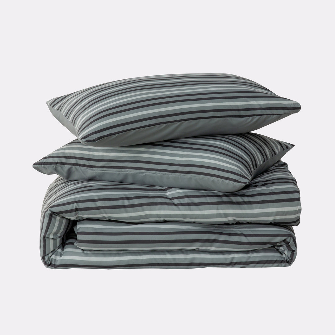 Ultra Soft Reversible Printed Stripe Microfiber Comforter Set - All-Season Warmth, Dark Grey Image 9