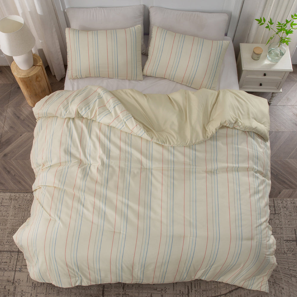 Ultra Soft Reversible Printed Stripe Microfiber Comforter Set - All-Season Warmth, Cream Image 2