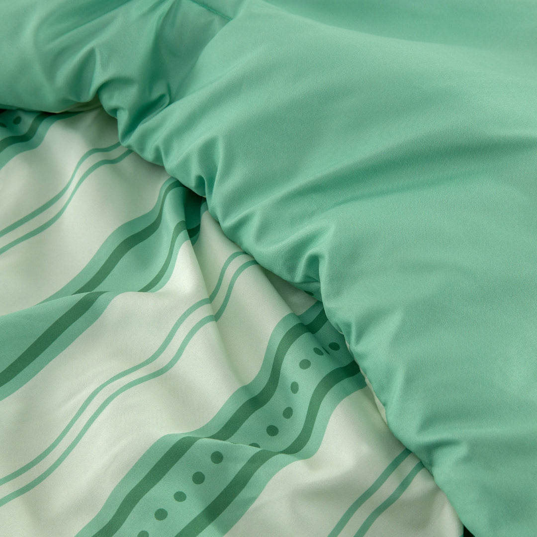 Ultra Soft Reversible Printed Stripe Microfiber Comforter Set - All-Season Warmth, Green Image 5