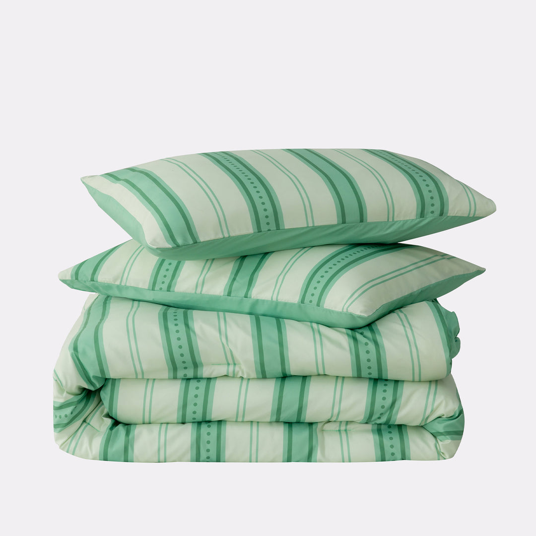 Ultra Soft Reversible Printed Stripe Microfiber Comforter Set - All-Season Warmth, Green Image 7