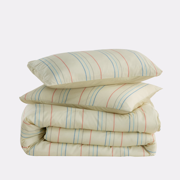 Ultra Soft Reversible Printed Stripe Microfiber Comforter Set - All-Season Warmth, Cream Image 9