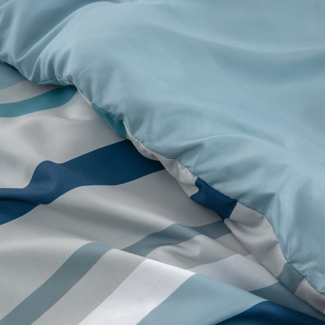 Printed Stripe Microfiber Comforter Set - All-Season Warmth, Blue Image 4