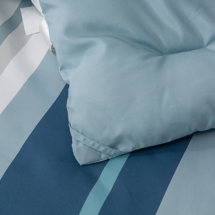 Printed Stripe Microfiber Comforter Set - All-Season Warmth, Blue Image 5