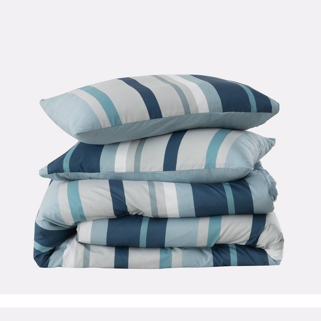 Printed Stripe Microfiber Comforter Set - All-Season Warmth, Blue Image 7