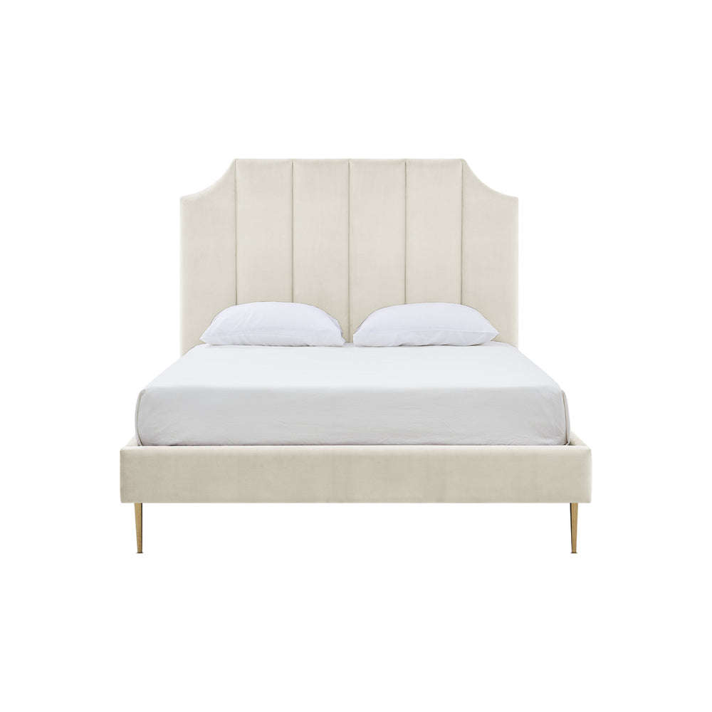 Iconic Home Evian Platform Bed Frame With Headboard Velvet Upholstered Vertical Channel Quilted, Modern Contemporary Image 2