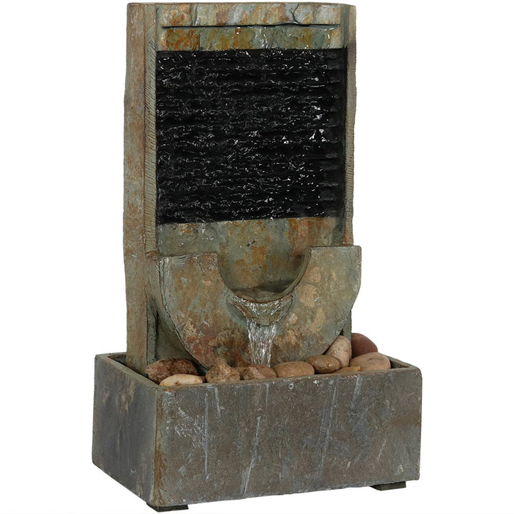 Sunnydaze Half Moon Slate Indoor Tabletop Water Fountain - 16 in Image 1