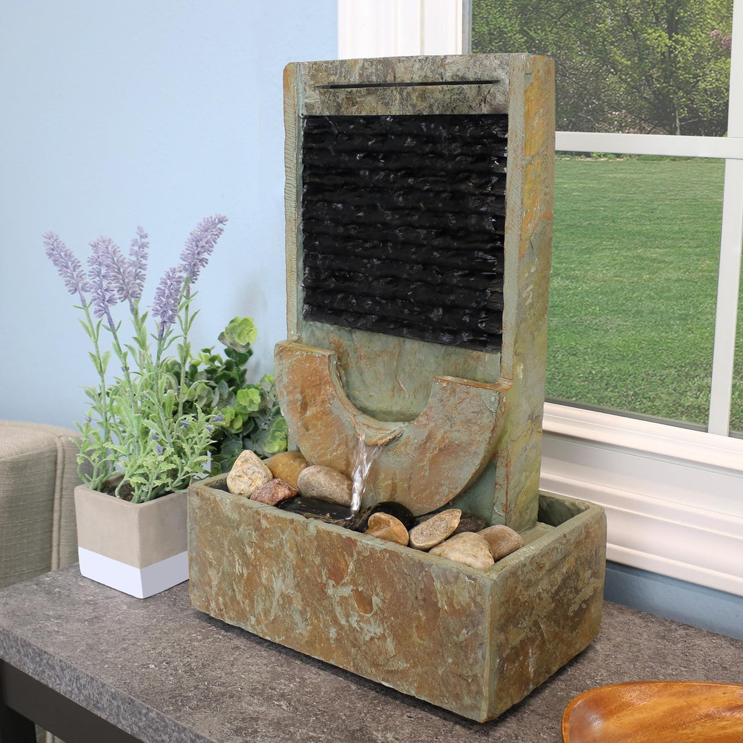 Sunnydaze Half Moon Slate Indoor Tabletop Water Fountain - 16 in Image 2