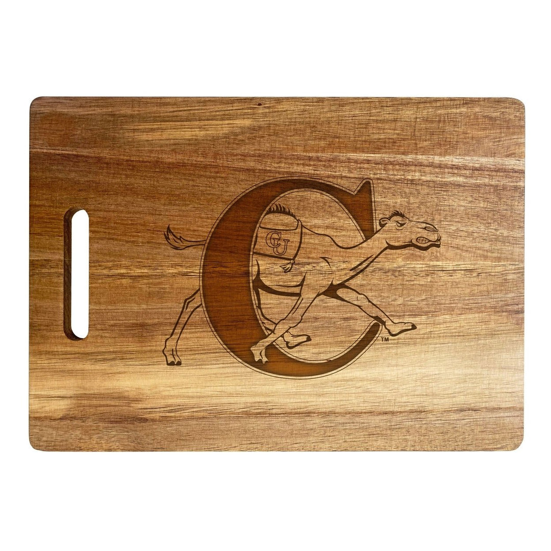 Campbell University Fighting Camels Classic Acacia Wood Cutting Board - Small Corner Logo Image 1