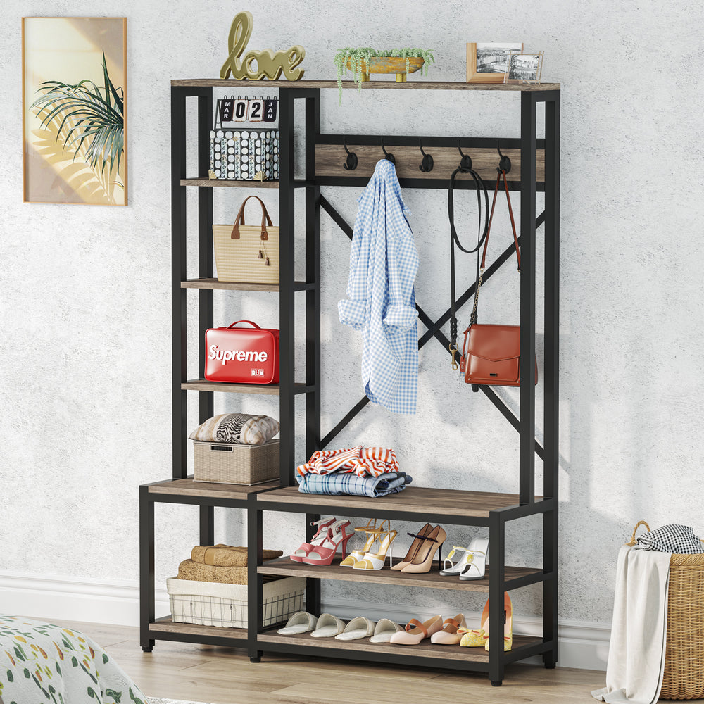 Hall Tree with Storage Bench, Coat Rack for Home Entryway Image 2