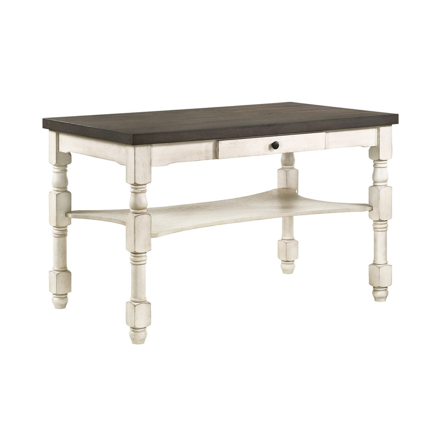 Swan 60 Inch Counter Height Table, Gray Surface, Turned Legs, Ivory Wood- Saltoro Sherpi Image 1