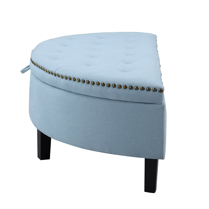 Iconic Home Sarah Linen Modern Contemporary Button Tufted Gold Nailhead Trim Half Moon Storage Ottoman Image 4