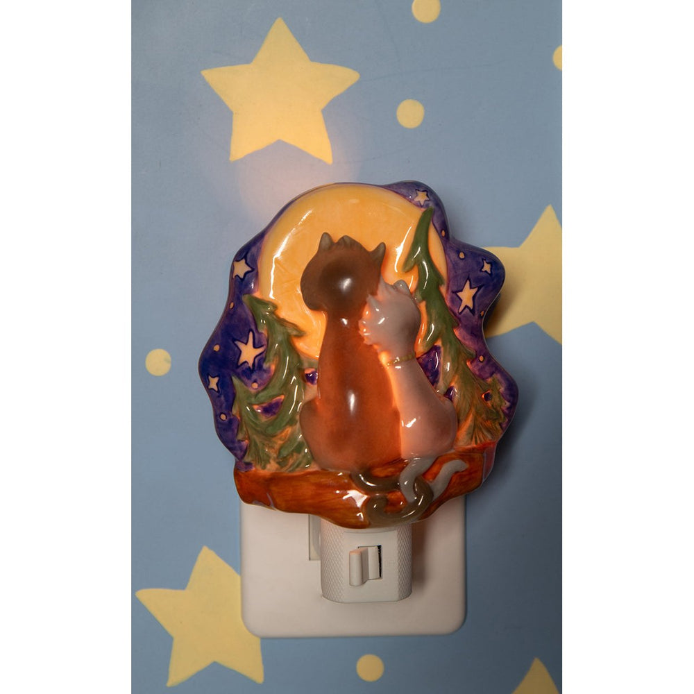 Ceramic Cat Plug-In Nightlight Moon-Gazing Nursery Gift 3.5 Inch Image 2