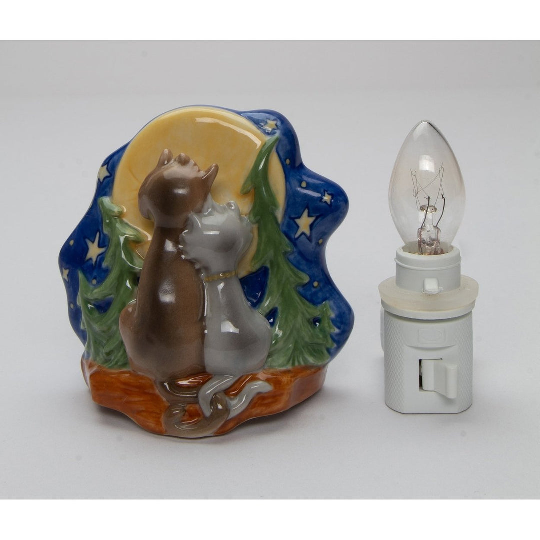 Ceramic Cat Plug-In Nightlight Moon-Gazing Nursery Gift 3.5 Inch Image 3