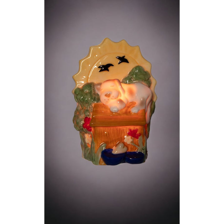 Ceramic Dog Nightlight 3x2x4.25 Sleeping Dog on Doghouse Gift Image 1