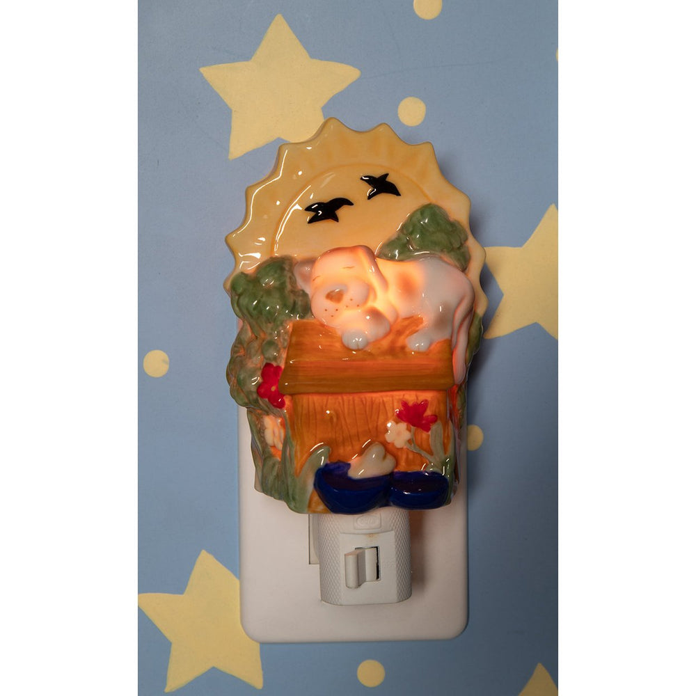 Ceramic Dog Nightlight 3x2x4.25 Sleeping Dog on Doghouse Gift Image 2