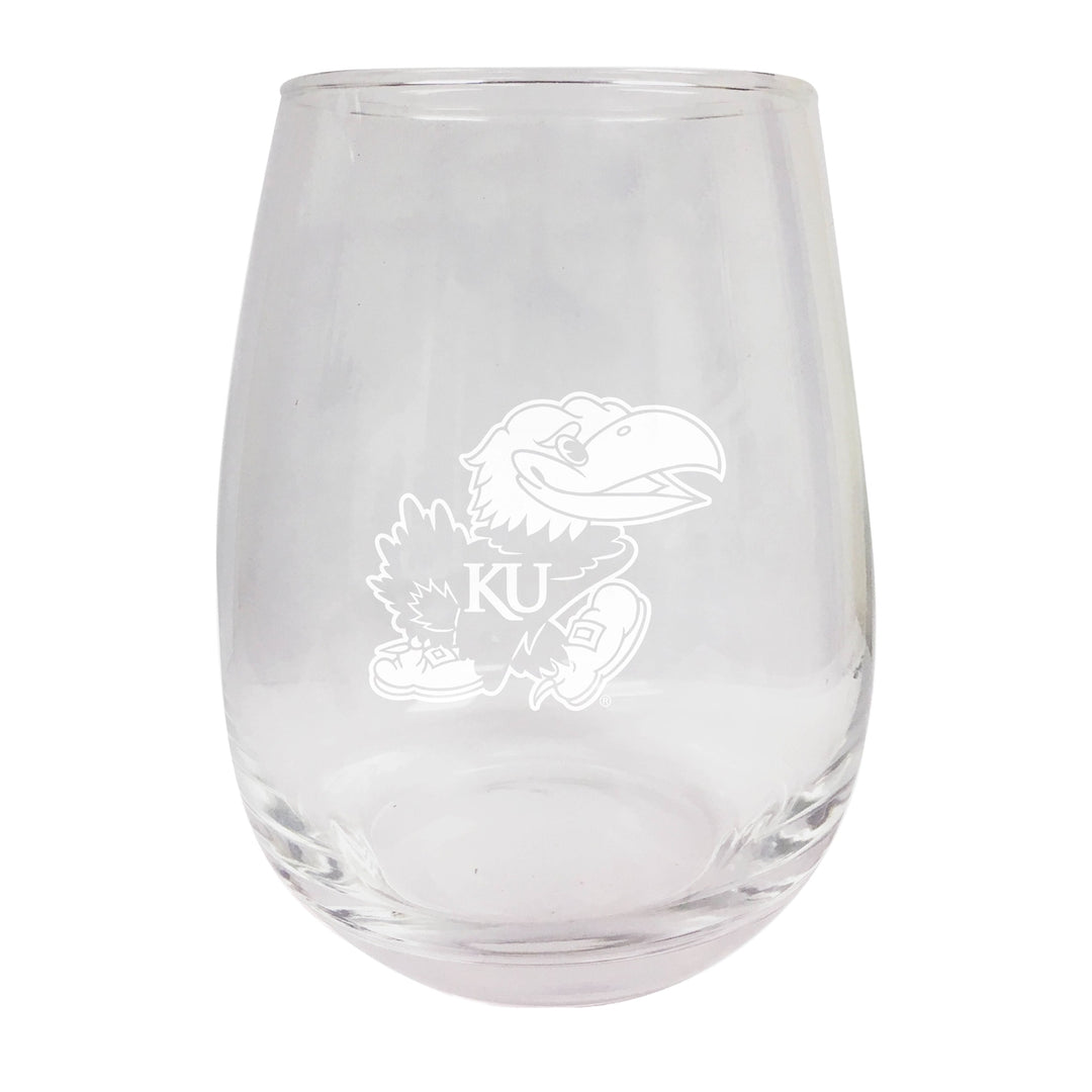 Kansas Jayhawks NCAA 15 oz Laser-Engraved Stemless Wine Glass - Perfect for Alumni and Fans Image 1