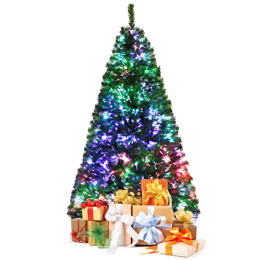 5/6/7 FT Pre-lit Artificial Christmas Tree Fiber Optic Xmas Tree Holiday Decor Image 5