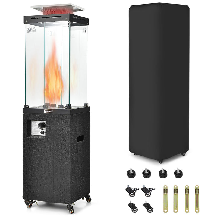 41,000 BTU Propane Patio Heater Glass Tube Standing Gas Heater w/ Cover Wheels Image 6