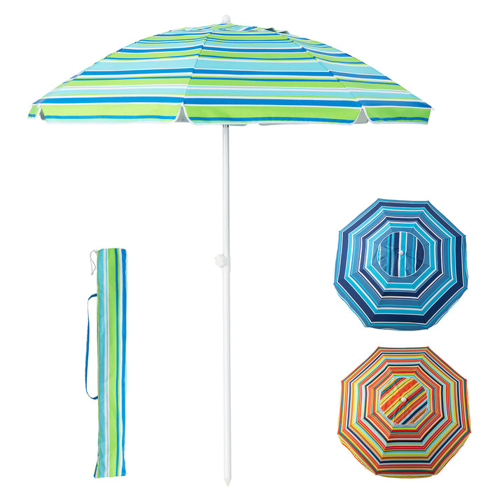 6.5 FT Patio Portable Beach Adjustable Umbrella w/ Folding Table and Sandbag Image 5