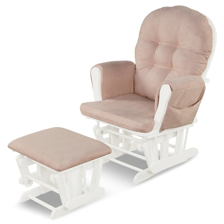 Glider and Ottoman Cushion Set Wood Baby Nursery Rocking Chair Image 9