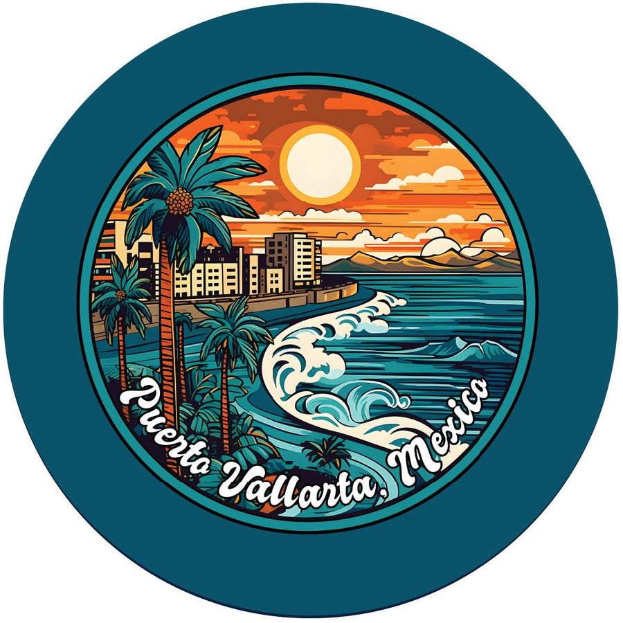 Puerto Vallarta Mexico B Souvenir Memories Round Durable Vinyl Decal Sticker Image 1