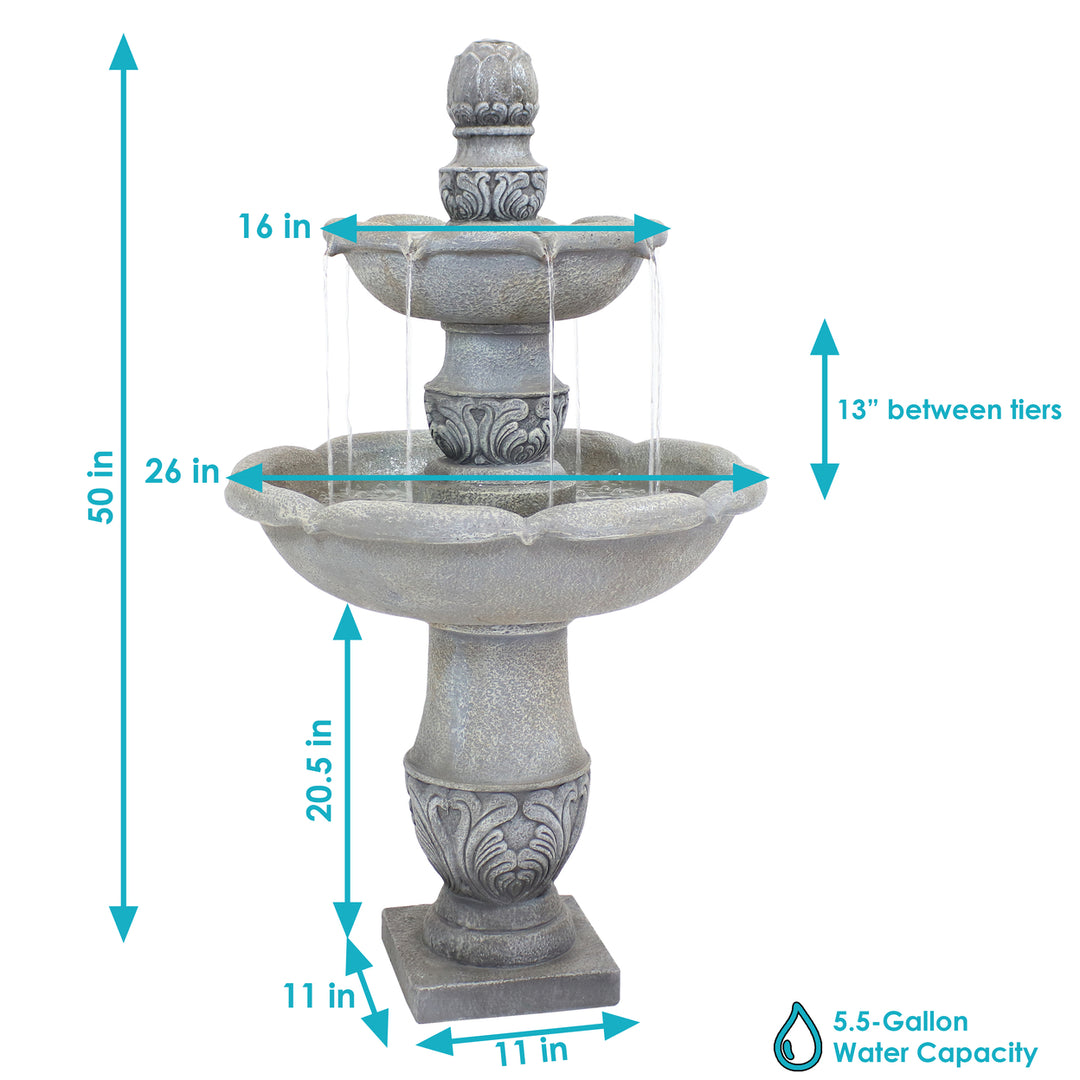 Sunnydaze French Garden Reinforced Concrete Outdoor 2-Tier Water Fountain Image 3