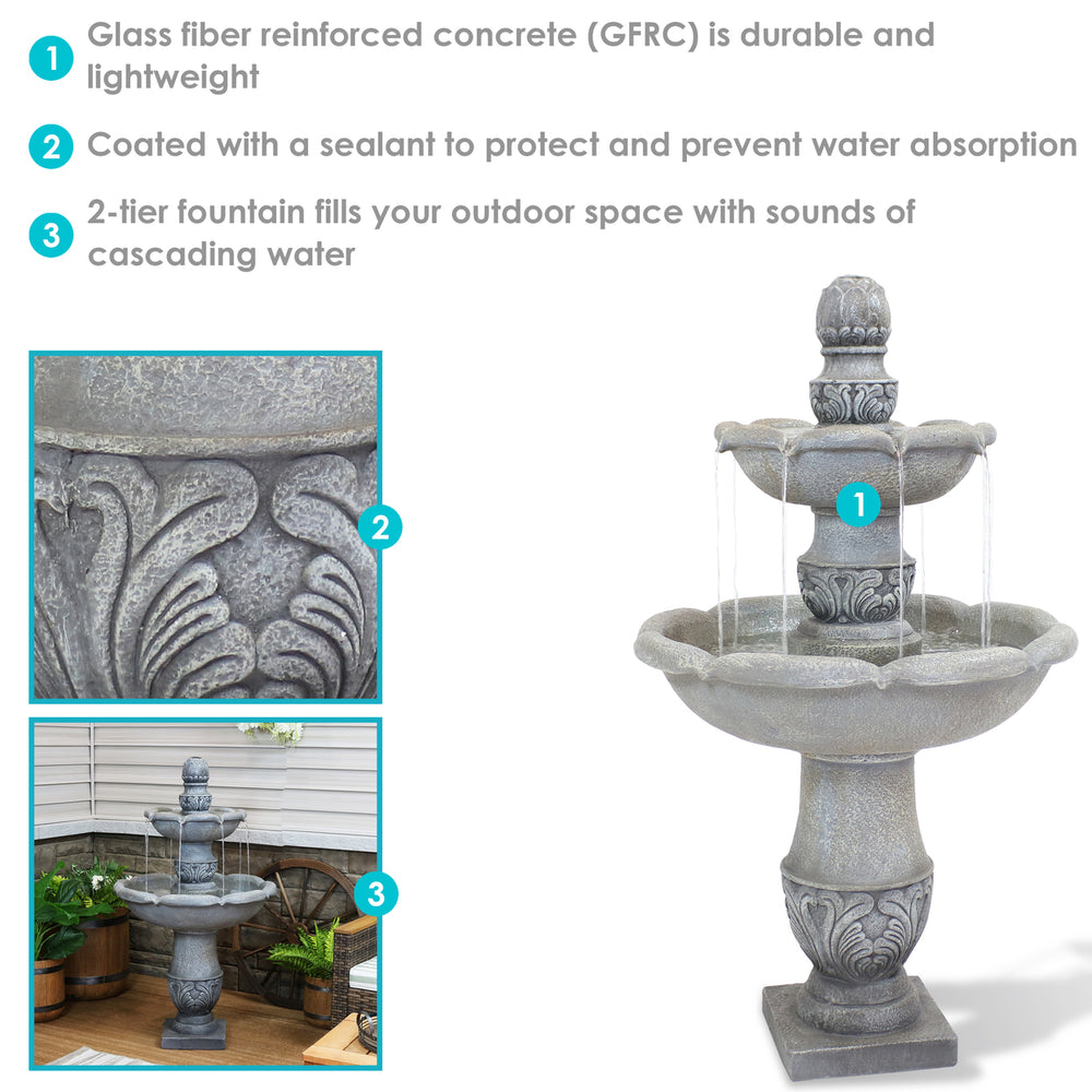 Sunnydaze French Garden Reinforced Concrete Outdoor 2-Tier Water Fountain Image 2