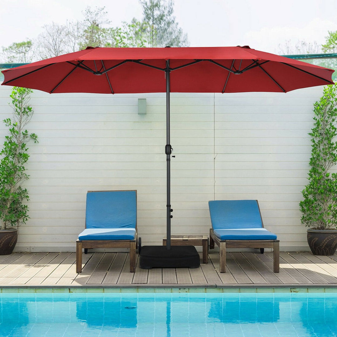 15 ft Double-Sided Patio Umbrella Market Twin Umbrella w/ Enhanced Base Image 5