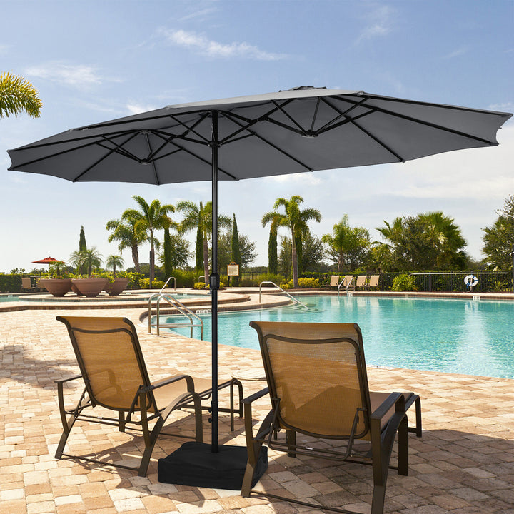 15 ft Double-Sided Patio Twin Umbrella Extra-Large Market Umbrella w/ Base Image 5