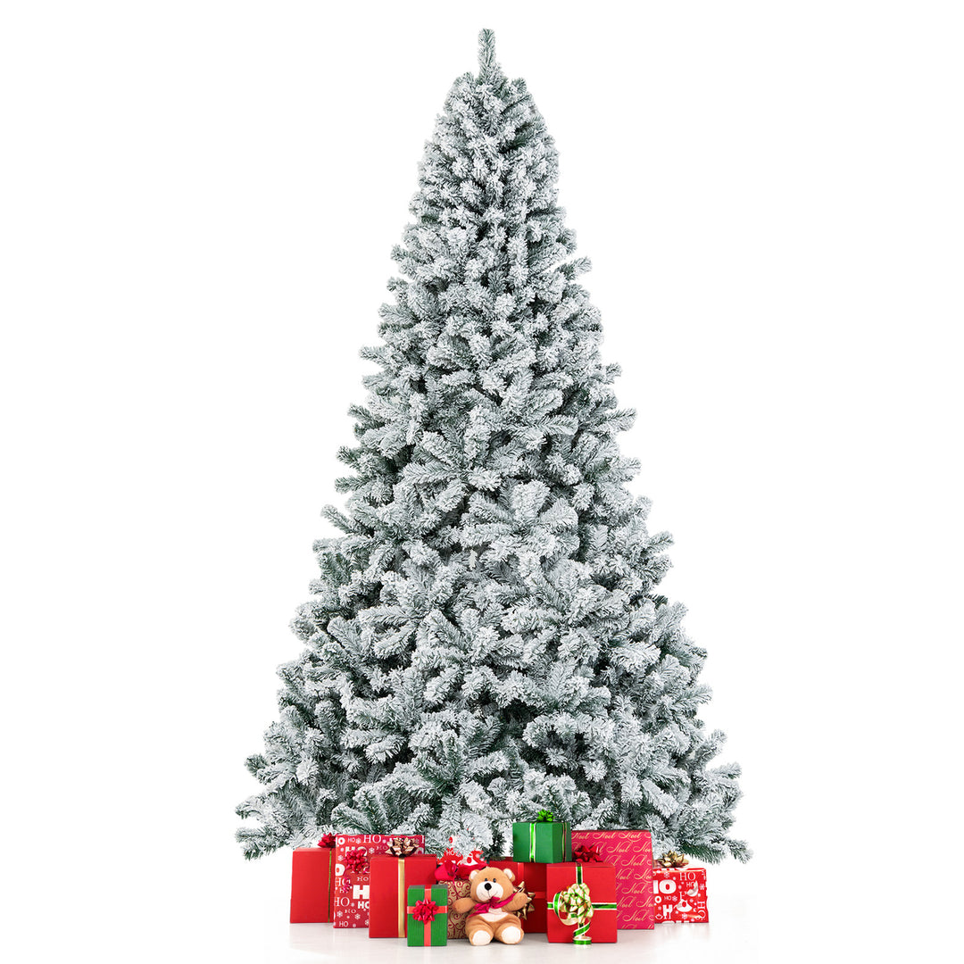 9ft Snow Flocked Hinged Artificial Christmas Tree Unlit Metal Image 8