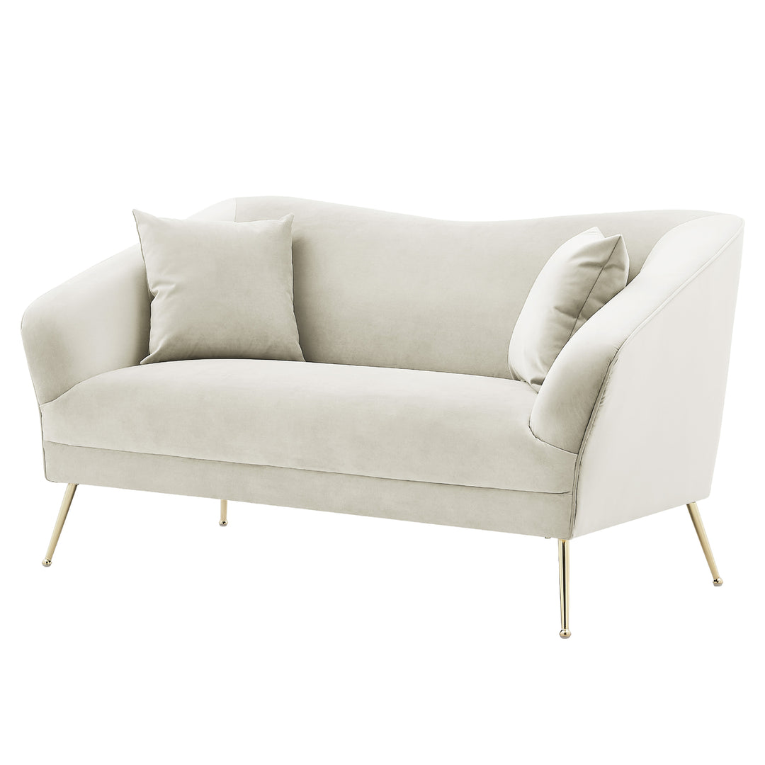 Iconic Home Ember Loveseat Velvet Upholstered Tight Seat Back Design Flared Gold Tone Metal Legs with 2 Decorative Image 2