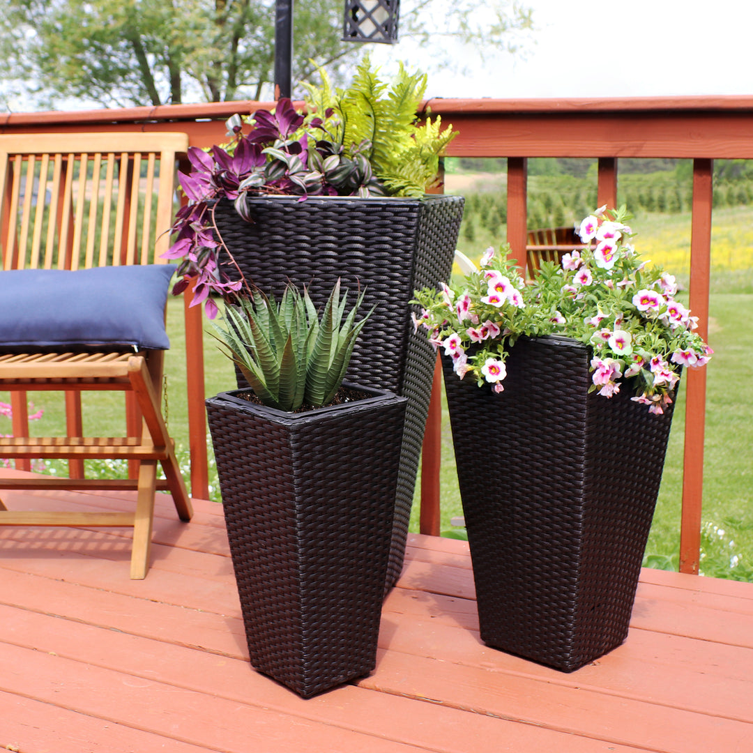 Sunnydaze Polyrattan Tall Square Planter - 9 in, 11.5 in, 15 in - Set of 3 Image 4