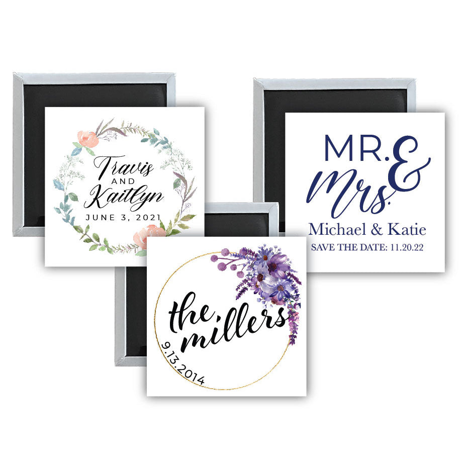 Custom Wedding 2.5 x 2.5-Inch Fridge Magnet Save The Date Personalized with Photo and Text, Bulk Wedding Favors for Image 1