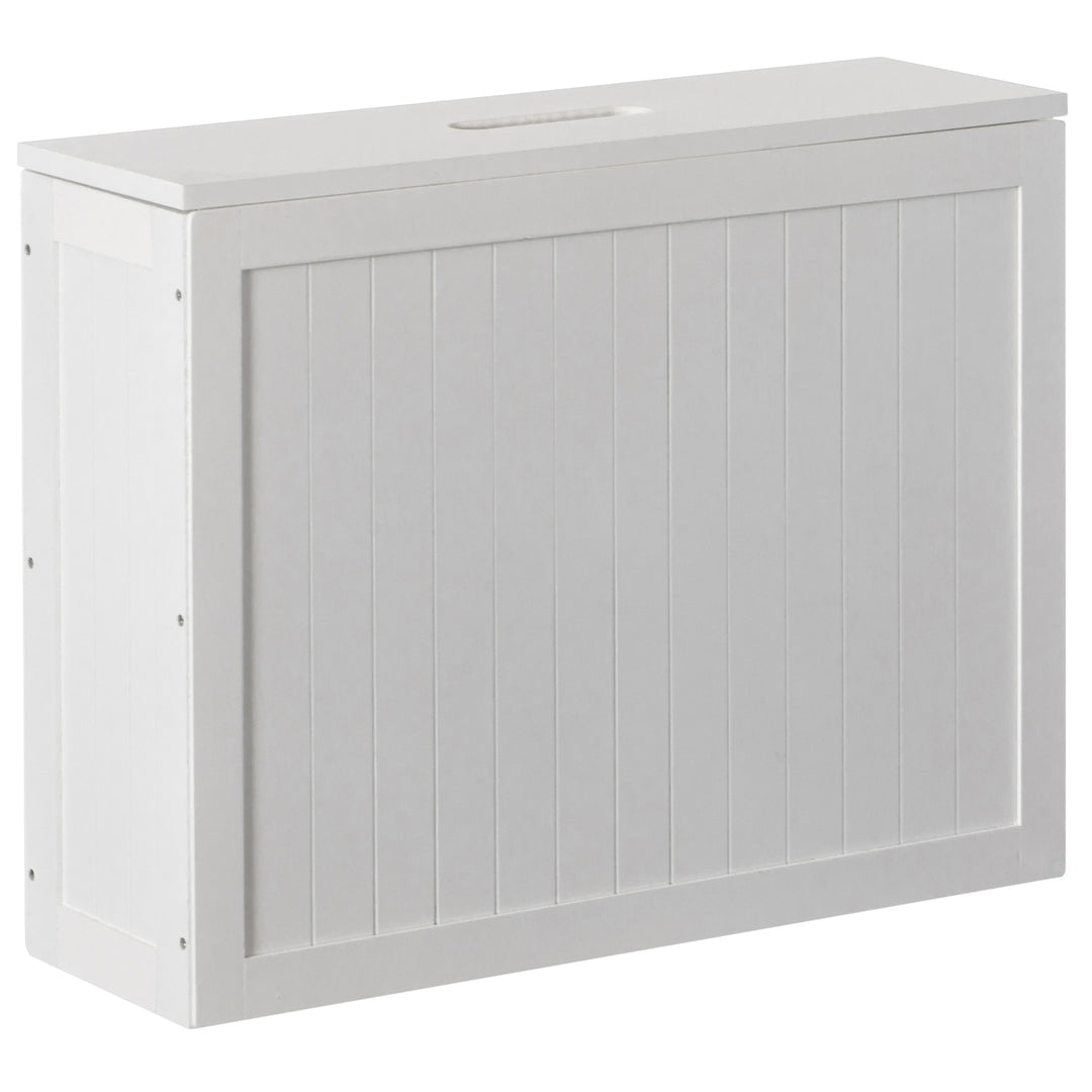 Wooden White Finish Storage Box with Cover, Small Storage Laundry Hamper Image 1