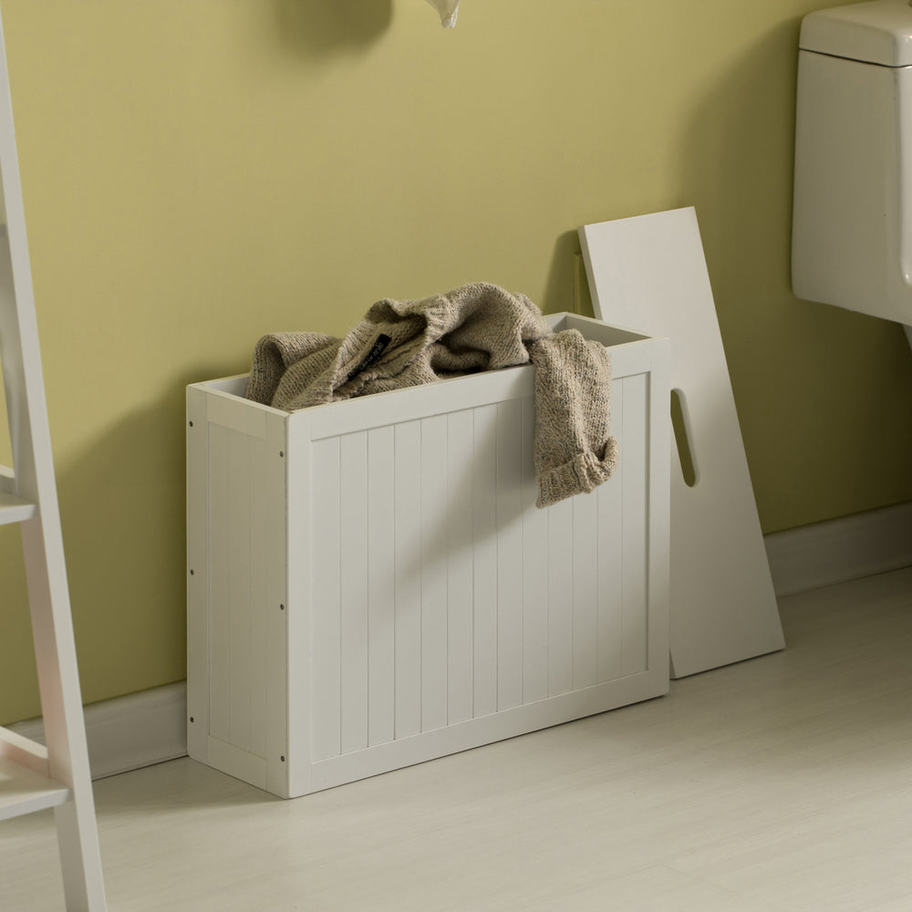 Wooden White Finish Storage Box with Cover, Small Storage Laundry Hamper Image 2