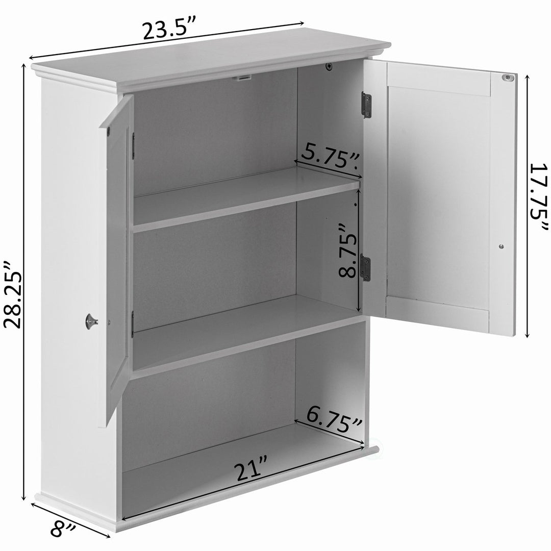 Wall Mount Bathroom Cabinet Wooden Medicine Cabinet Storage Organizer Double Door with 2 Shelves, and Open Display Shelf Image 8