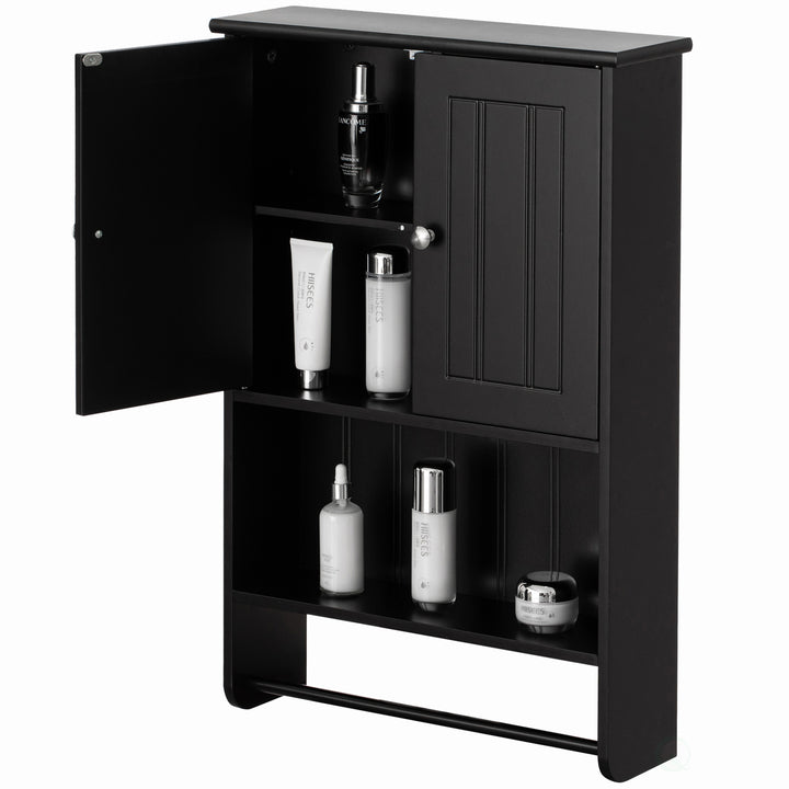 Wall Mount Bathroom Cabinet Wooden Medicine Cabinet Storage Organizer Double Door with 2 Shelves, and Open Display Image 2